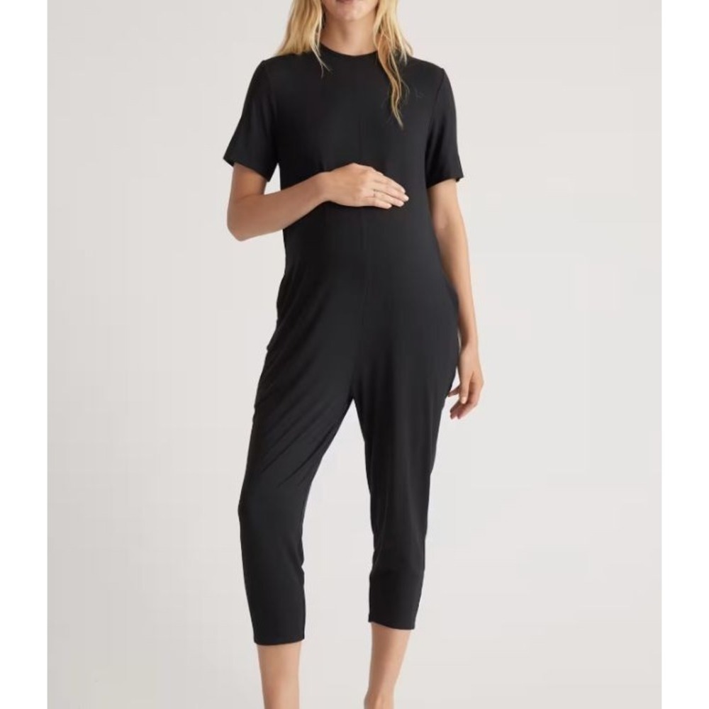 Quince Women's Bamboo Jersey Maternity Everyday‎ Jumpsuit in Black Size Small